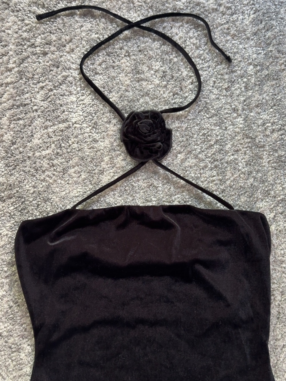 Strapless Black Mini Dress with Rosette Halter - Picture 3 of 7
